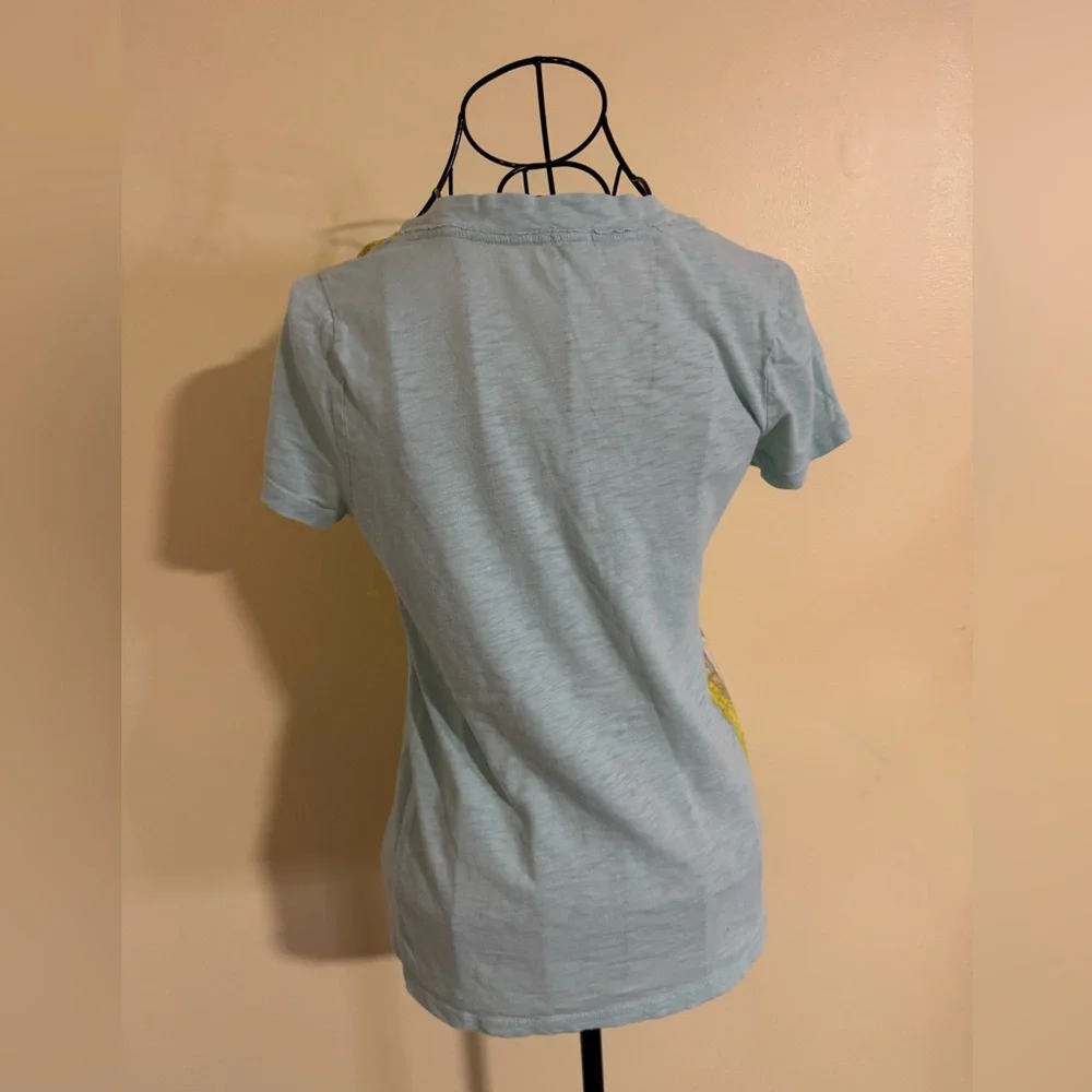 J. Crew Light Blue Floral Short Sleeve V-Neck Tee